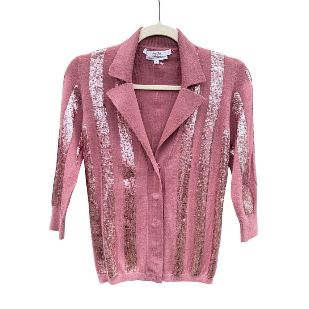 L’WREN SCOTT Sequin Striped Cashmere Cardigan Mauve Small S